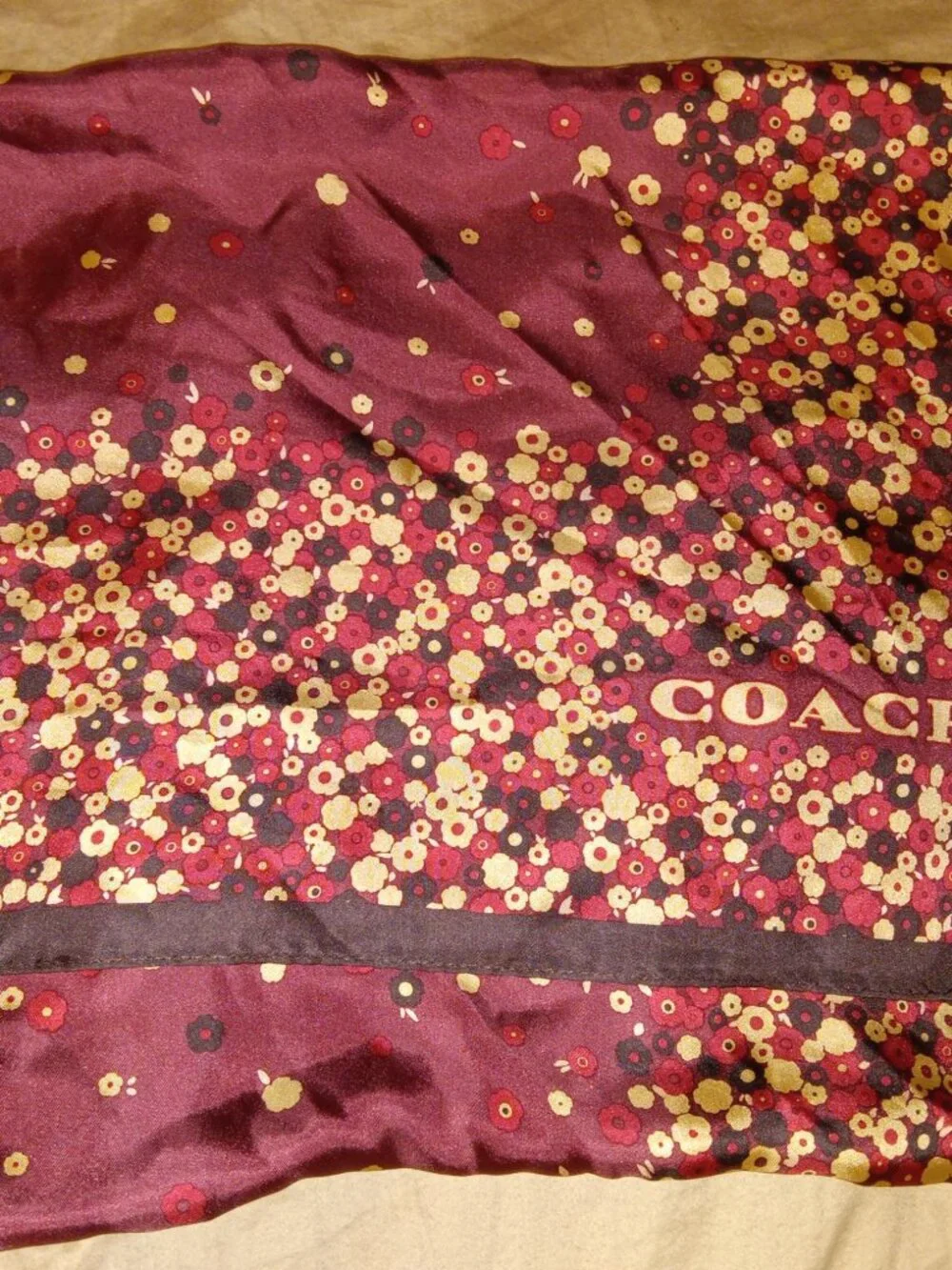 Coach Tea Rose Print Silk Scarf